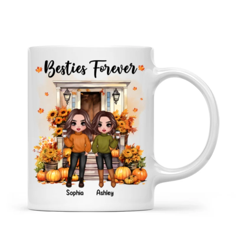 Fall Season Besties Sister Standing Front Door Personlized Mug - Image 4