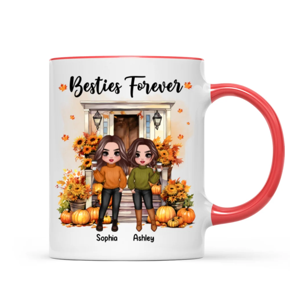Fall Season Besties Sister Standing Front Door Personlized Mug - Image 7