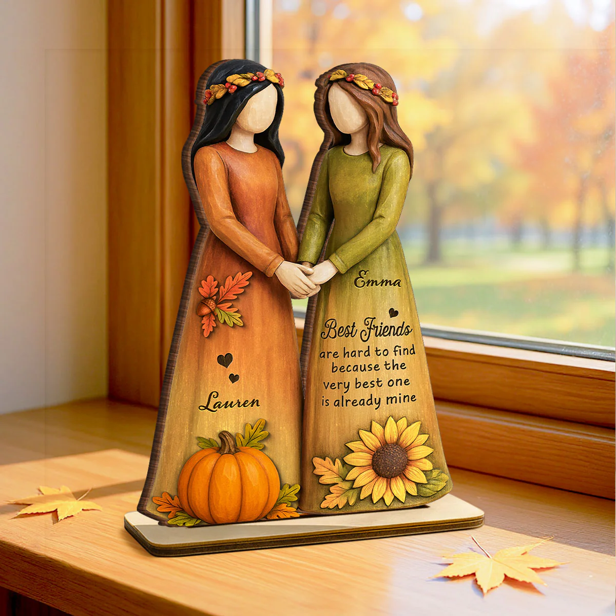 Fall Season Besties Sisters 3D Effect Personalized Standing Wooden Plaque, Gift Friendship Gift for Besties - Image 8