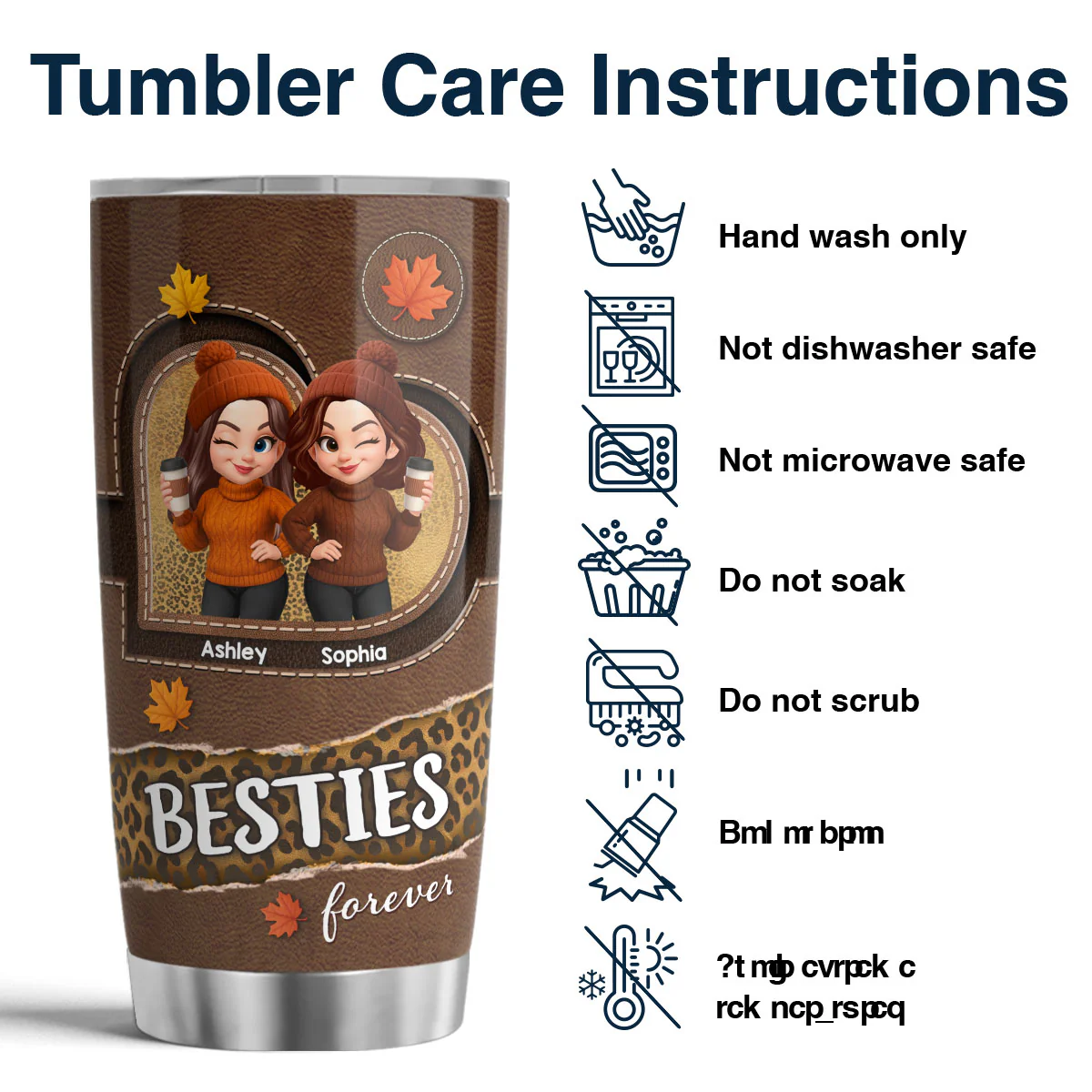 Fall Season Besties Sisters Fall Leather Pattern Personalized Tumbler - Image 5