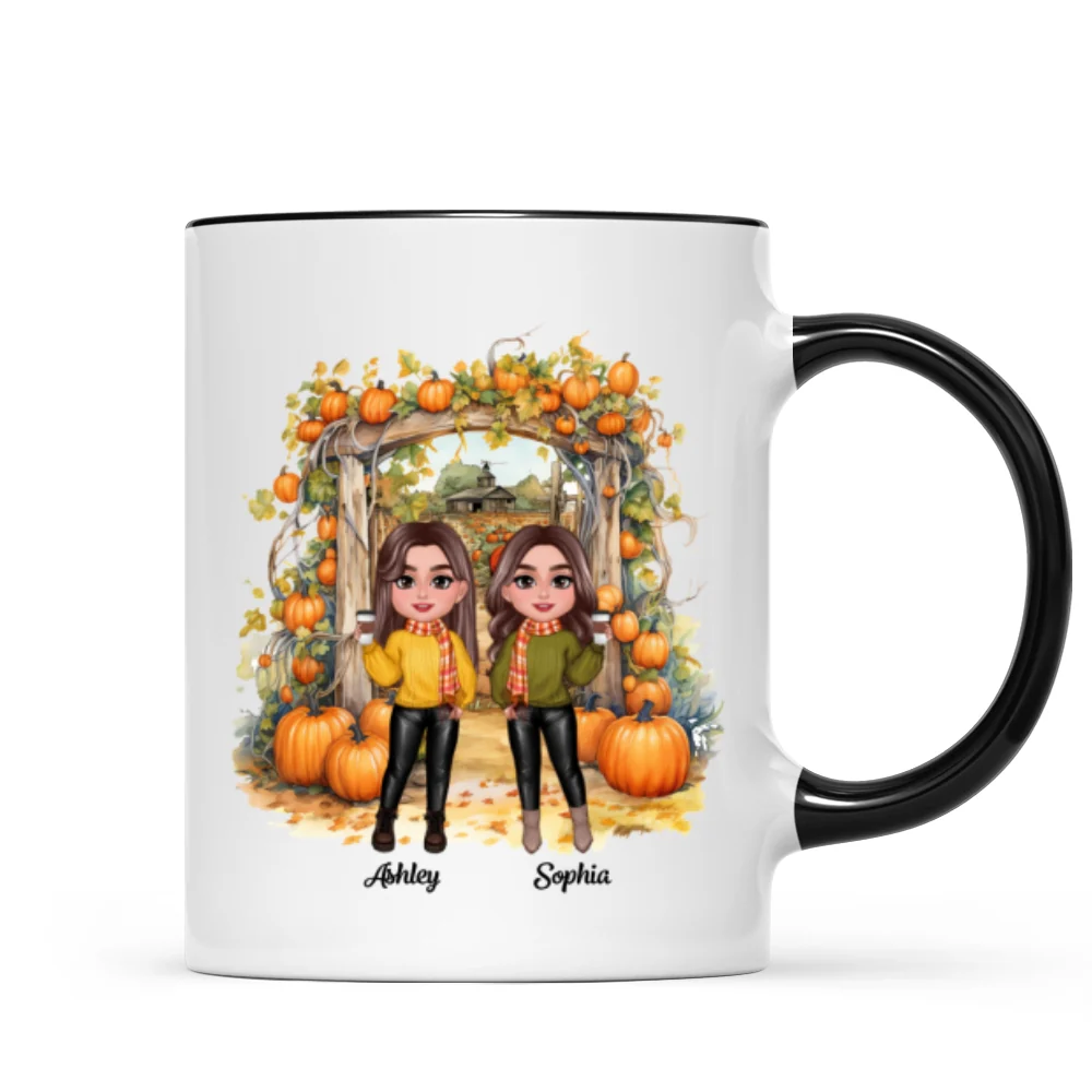 Fall Season Besties Sisters Pumpkin Patch Gate Personalized Mug - Image 5