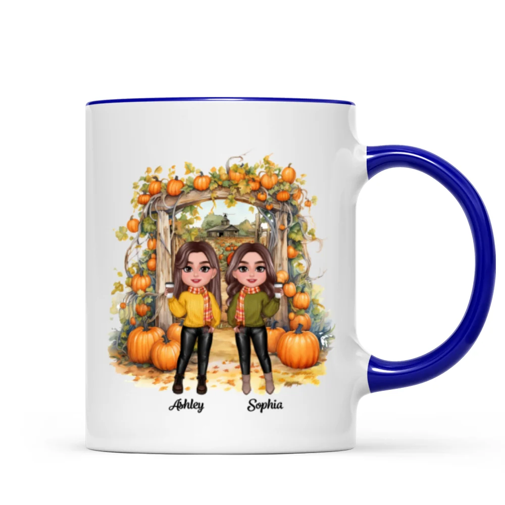 Fall Season Besties Sisters Pumpkin Patch Gate Personalized Mug - Image 6