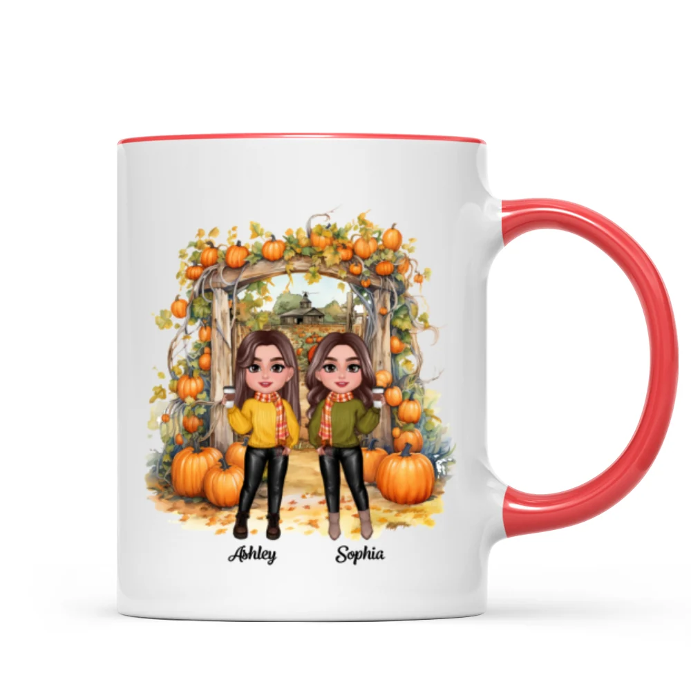 Fall Season Besties Sisters Pumpkin Patch Gate Personalized Mug - Image 7