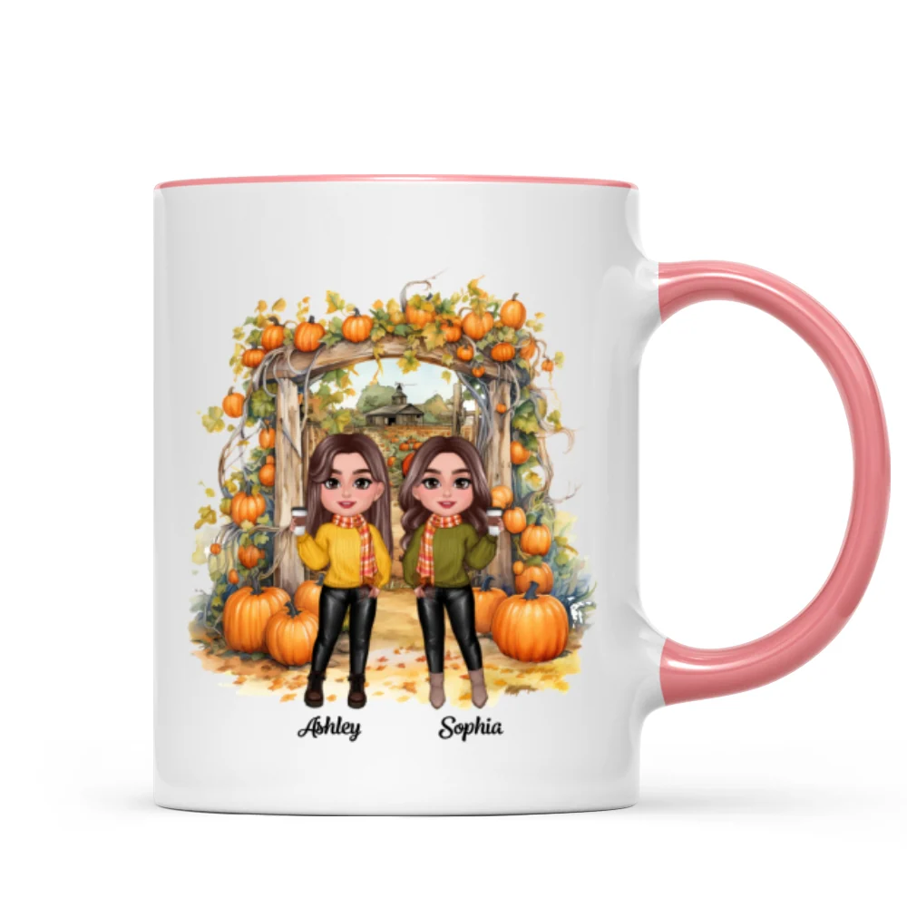 Fall Season Besties Sisters Pumpkin Patch Gate Personalized Mug - Image 9