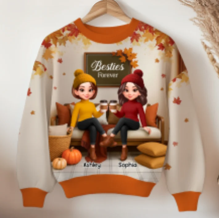 Fall Season Besties Sisters Sitting On Cozy Sofa Personalized 3D Sweatshirt - Image 11