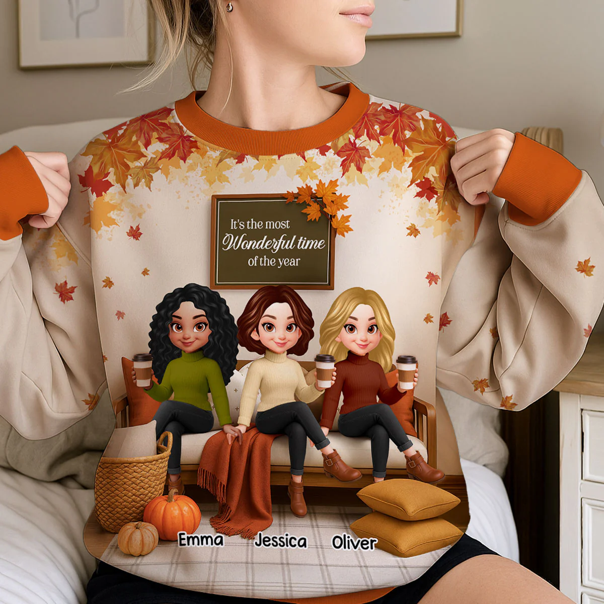 Fall Season Besties Sisters Sitting On Cozy Sofa Personalized 3D Sweatshirt - Image 4