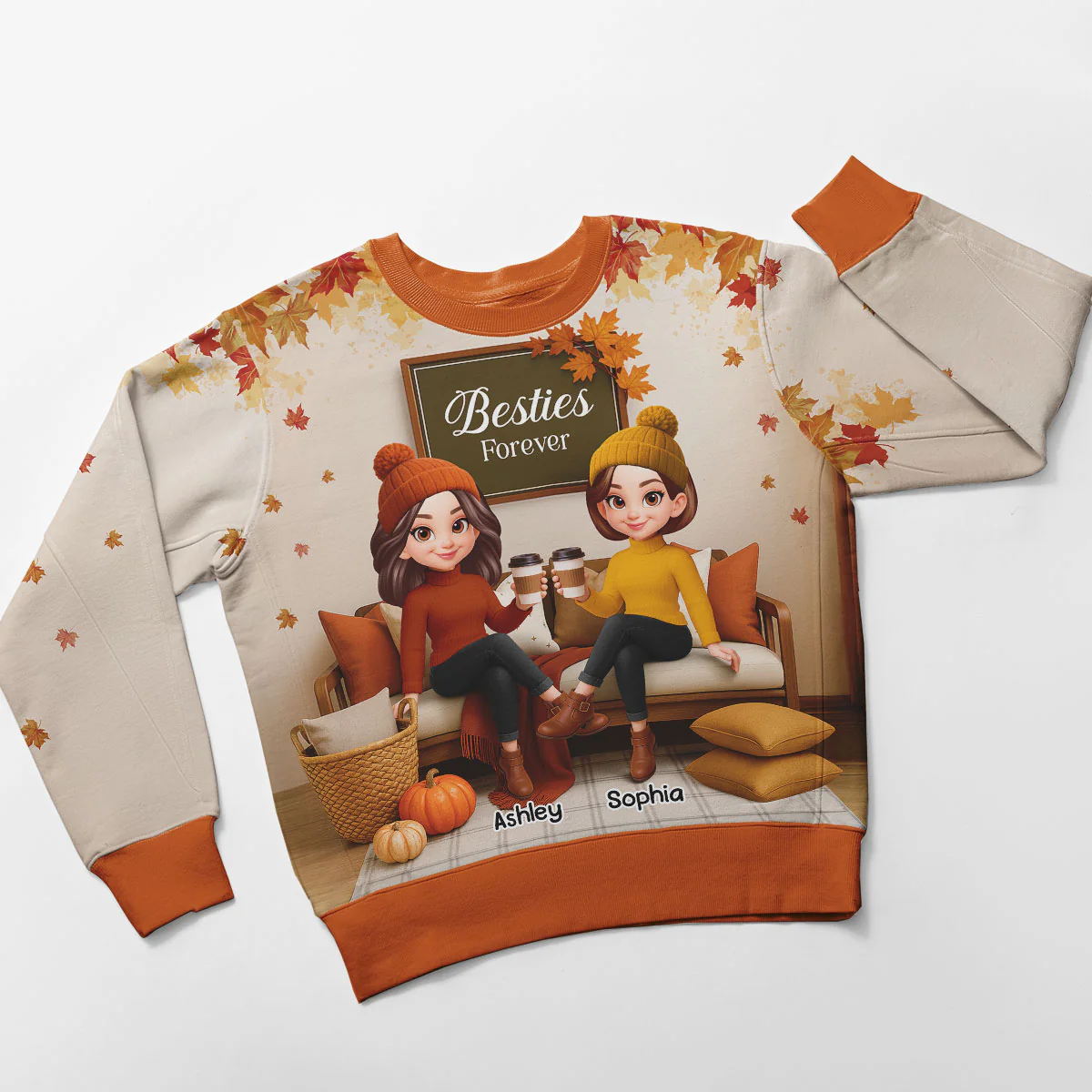 Fall Season Besties Sisters Sitting On Cozy Sofa Personalized 3D Sweatshirt - Image 7