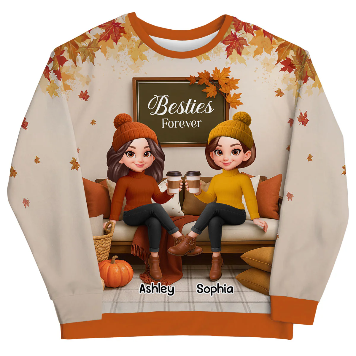 Fall Season Besties Sisters Sitting On Cozy Sofa Personalized 3D Sweatshirt - Image 8