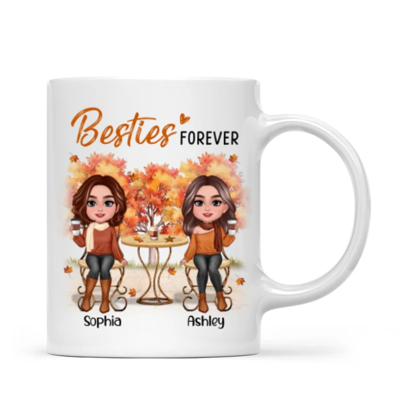 Fall Season Besties Sisters Sitting Table Personalized Mug - Image 5