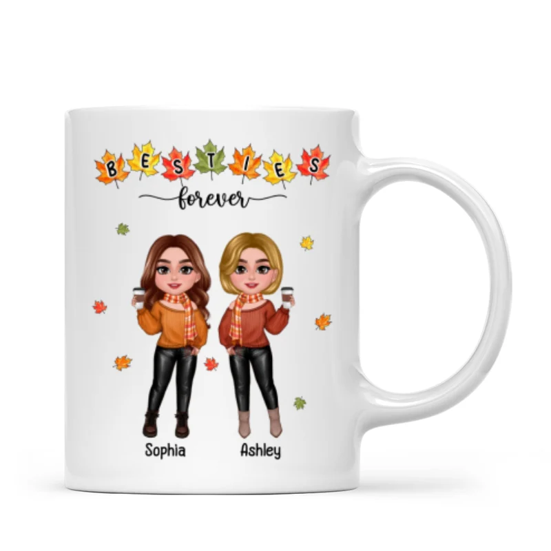 Fall Season Besties Sisters Standing Fall Leaves Personalized Mug - Image 4