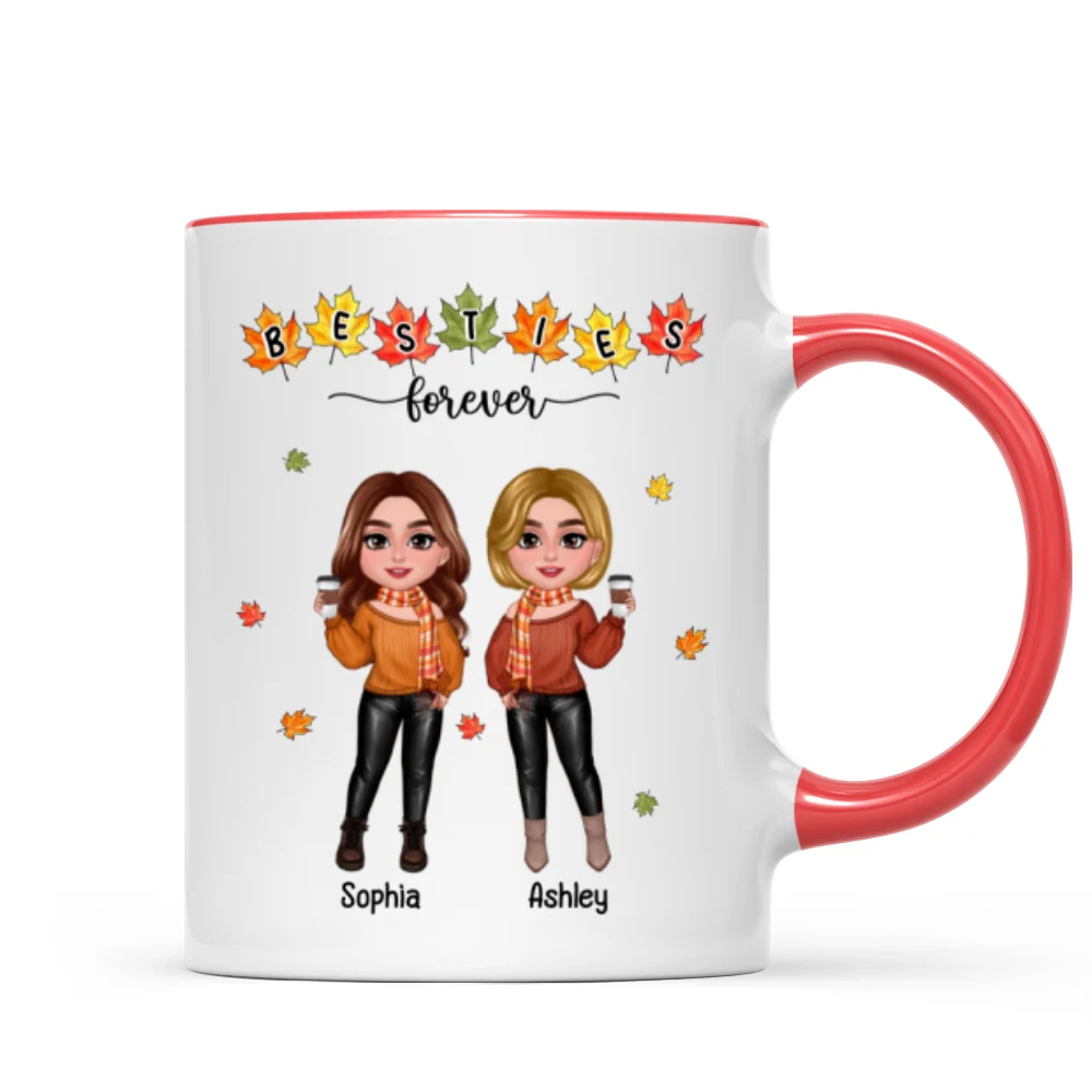 Fall Season Besties Sisters Standing Fall Leaves Personalized Mug - Image 7