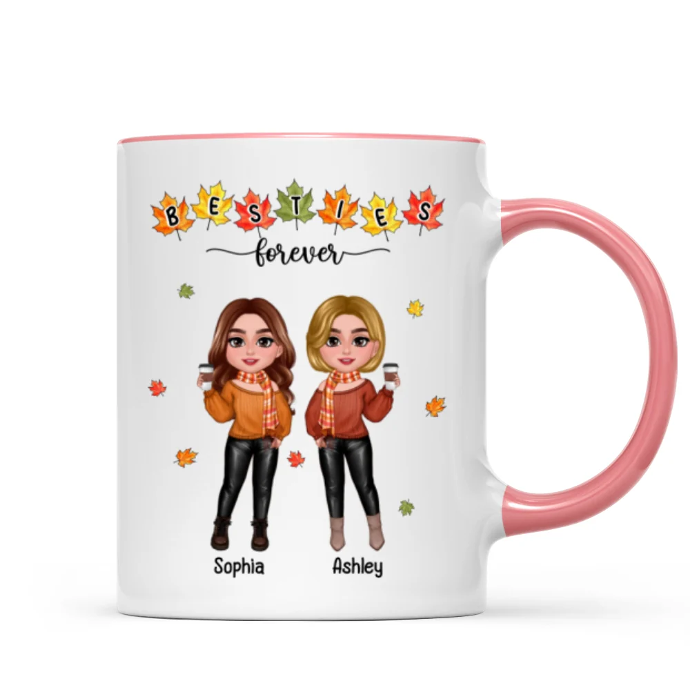 Fall Season Besties Sisters Standing Fall Leaves Personalized Mug - Image 9