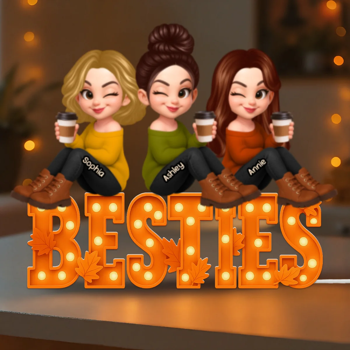 Fall Season Besties Sitting Marquee Pattern Texture Letters Personalized LED Light Box - Image 10