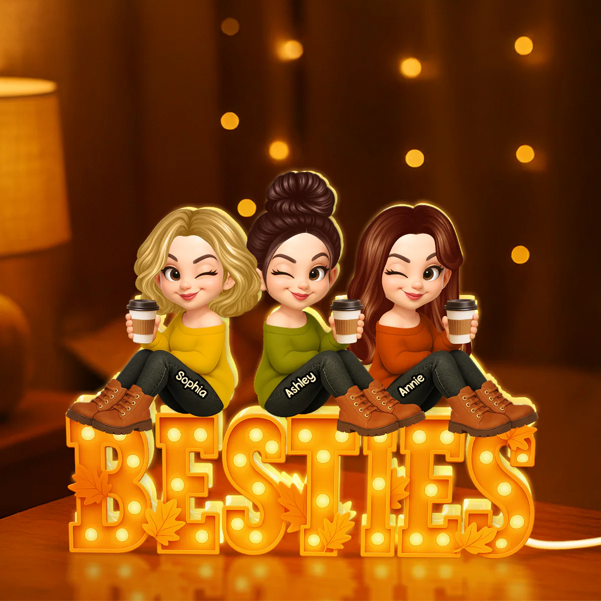 Fall Season Besties Sitting Marquee Pattern Texture Letters Personalized LED Light Box - Image 8