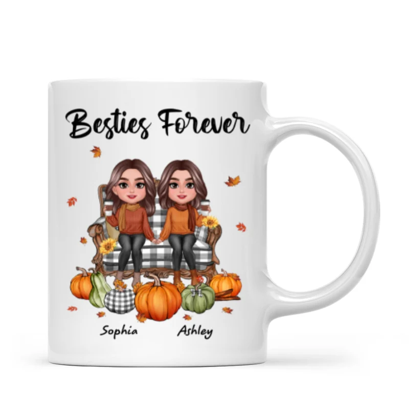 Fall Season Besties Sitting On Chair Personalized Mug - Image 5