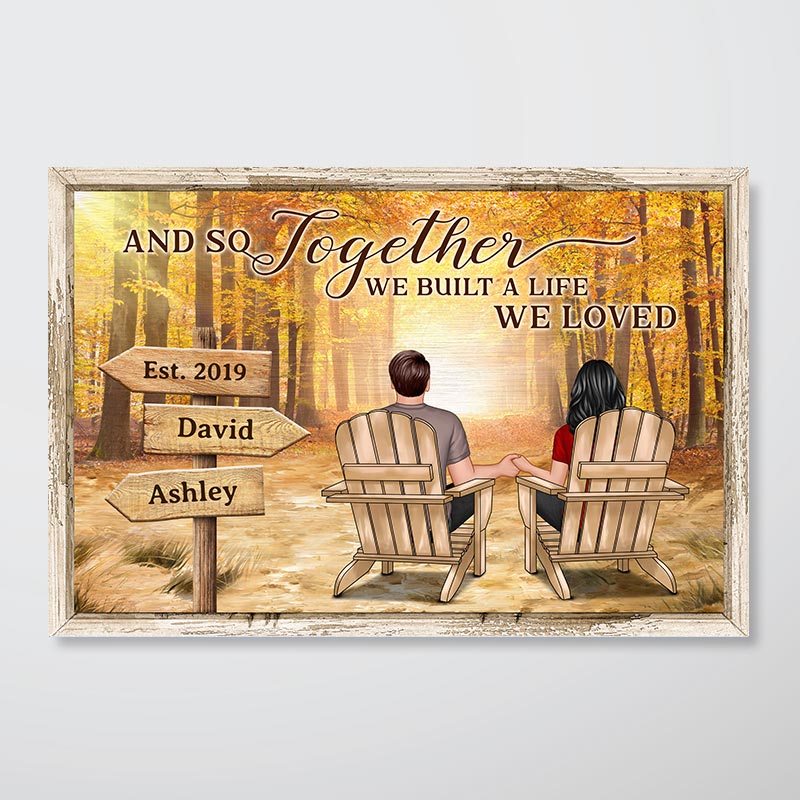 Fall Season Couple Back View Together We Built Life We Love Personalized Horizontal Poster - Image 2