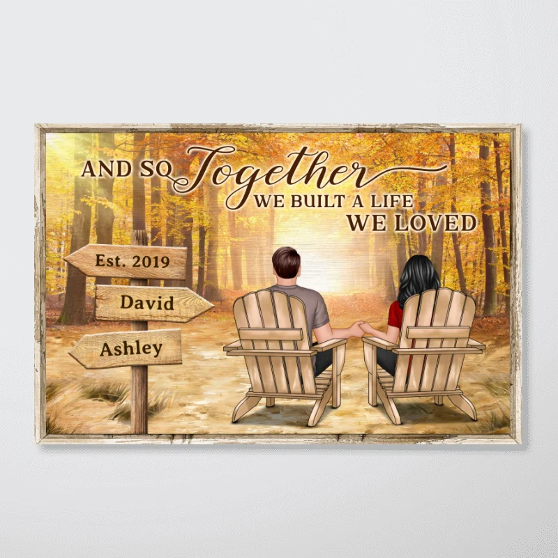 Fall Season Couple Back View Together We Built Life We Love Personalized Horizontal Poster - Image 3