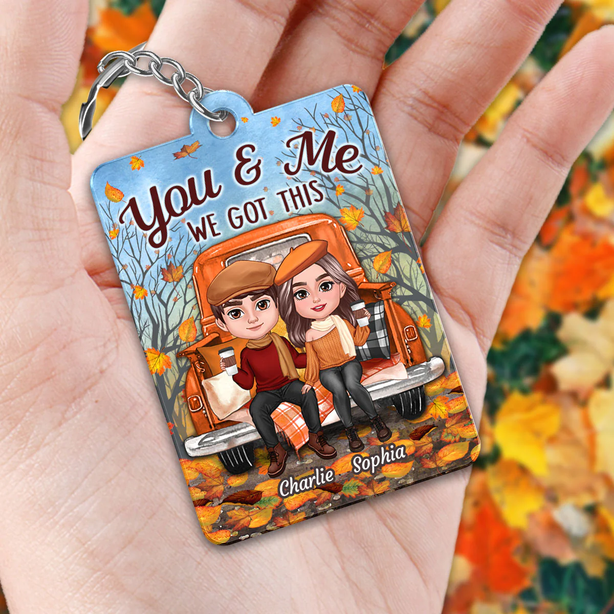 Fall Season Couple On Truck Favorite Song QR Code Personalized Acylic Keychain - Image 2