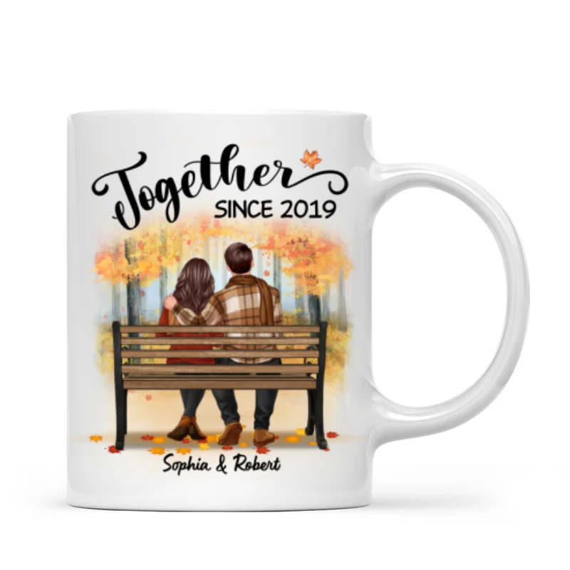 Fall Season Couple Sitting Back View Forest Personalized Mug - Image 4