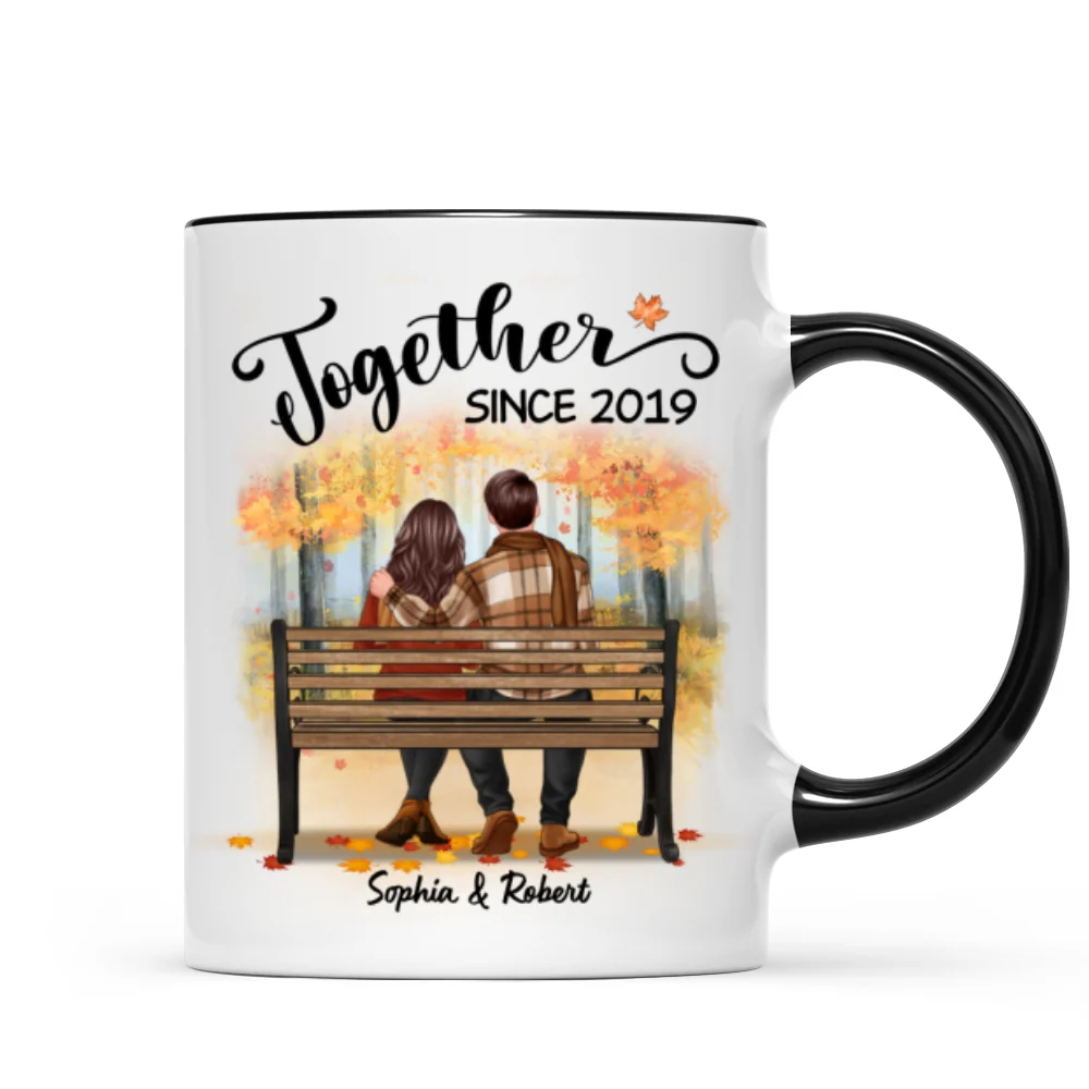 Fall Season Couple Sitting Back View Forest Personalized Mug - Image 5