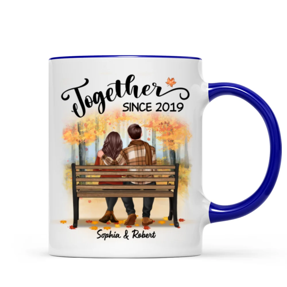 Fall Season Couple Sitting Back View Forest Personalized Mug - Image 6