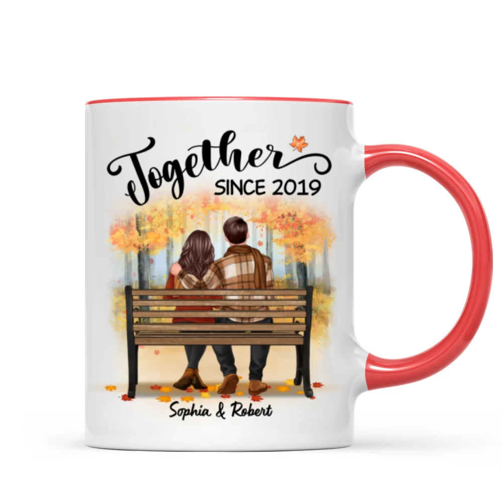 Fall Season Couple Sitting Back View Forest Personalized Mug - Image 7