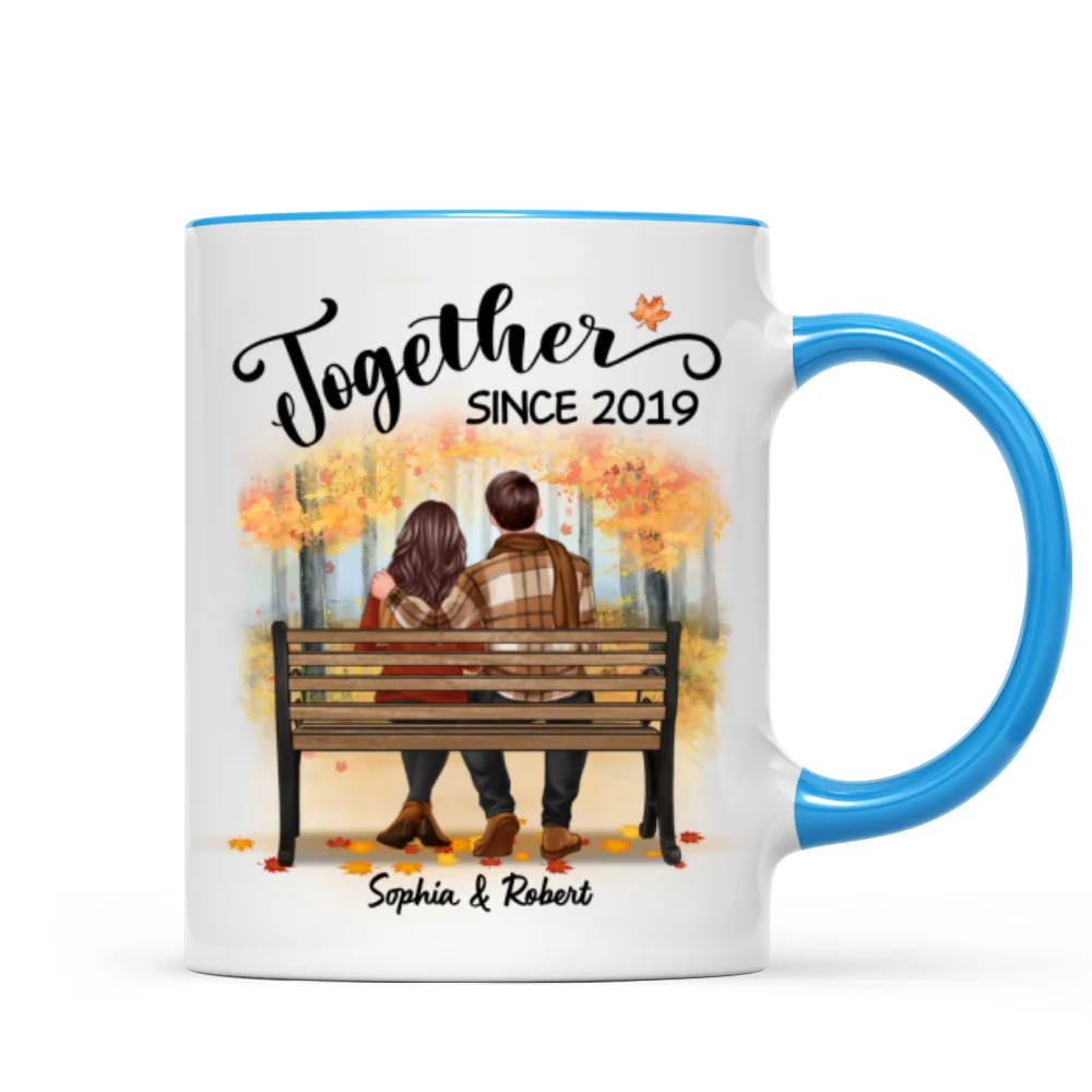 Fall Season Couple Sitting Back View Forest Personalized Mug - Image 8