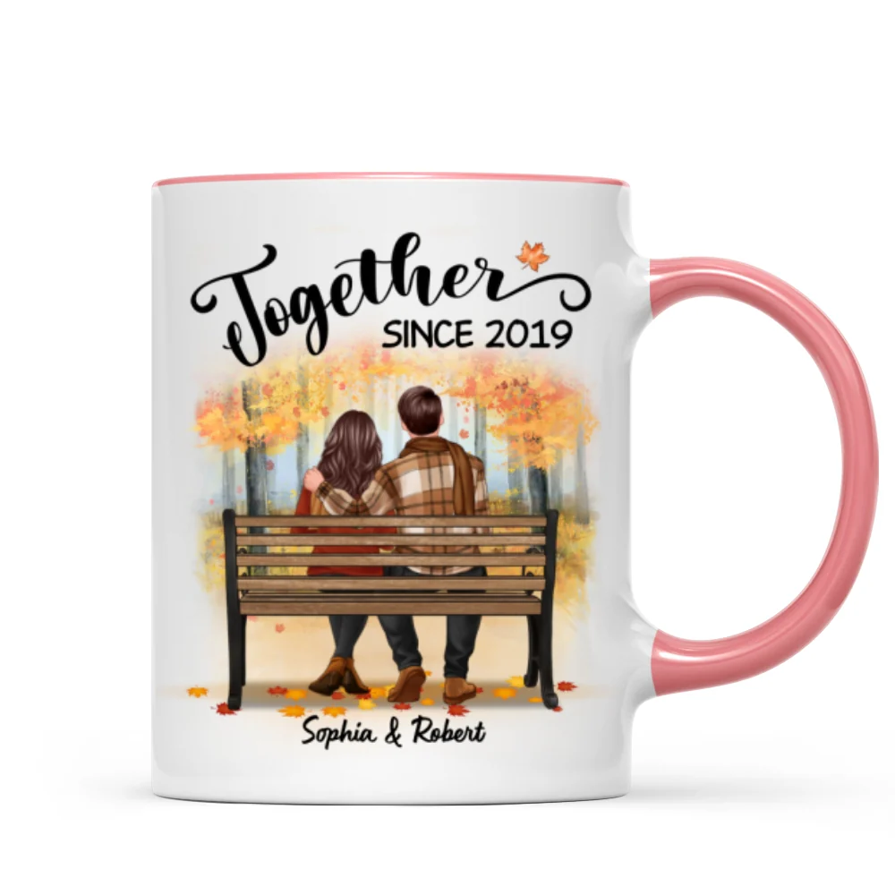 Fall Season Couple Sitting Back View Forest Personalized Mug - Image 9