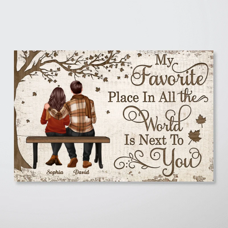 Fall Season Couple Sitting Under Wooden Tree Personalized Horizontal Poster - Image 4