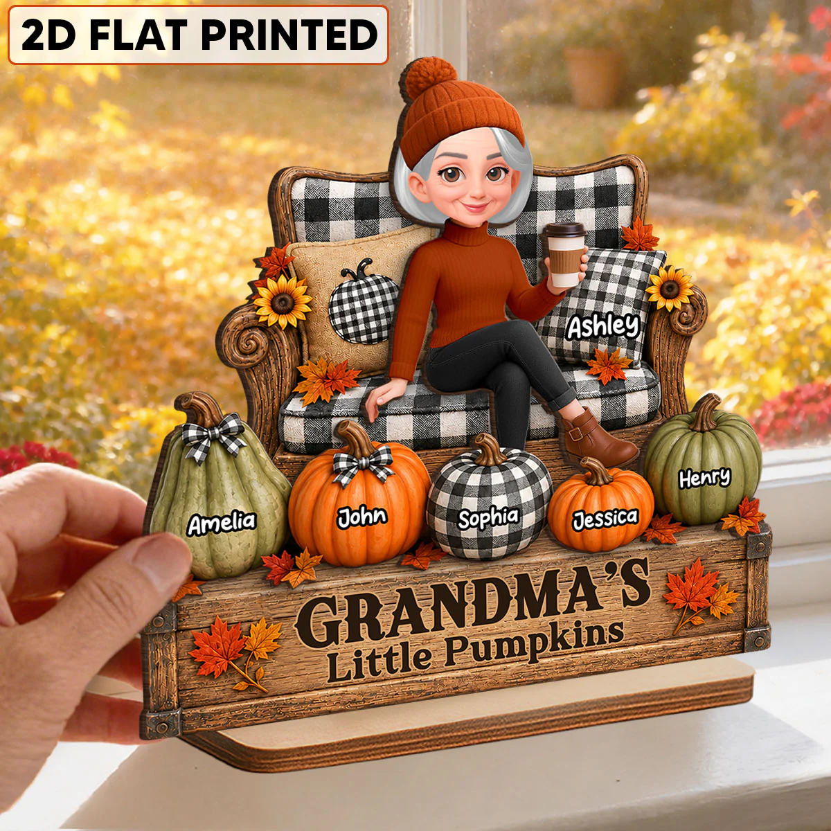 Fall Season Cozy Grandma's Little Pumpkins - Personalized 2-Layered Wooden Plaque - Fall Decor For Grandma - Image 2