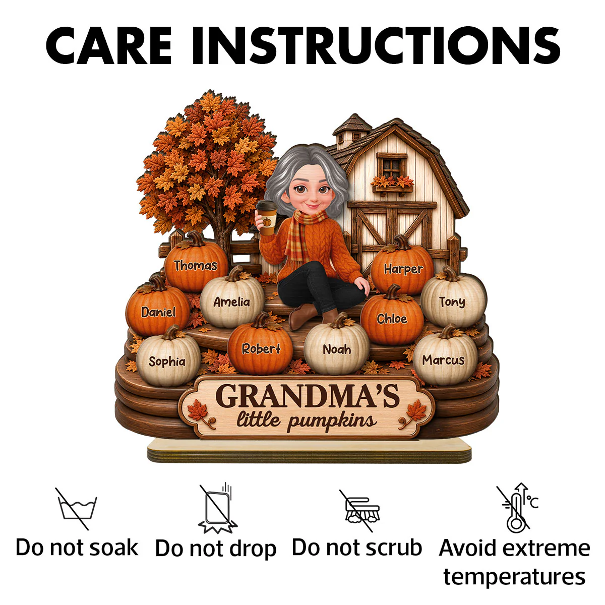 Fall Season Cozy Warm Farmhouse Style Grandma's Little Pumpkins - Personalized 2-Layered Wooden Plaque - Fall Decor For Grandma - Image 5