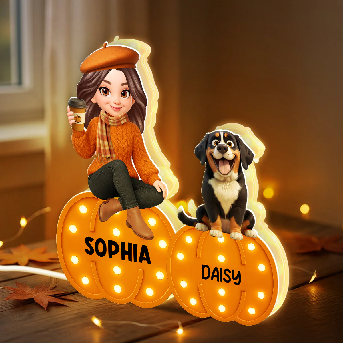 Fall Season Dog Mom Marquee Pattern Texture Pumpkins Personalized LED Light Box