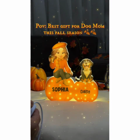 Fall Season Dog Mom Marquee Pattern Texture Pumpkins Personalized LED Light Box - Image 2