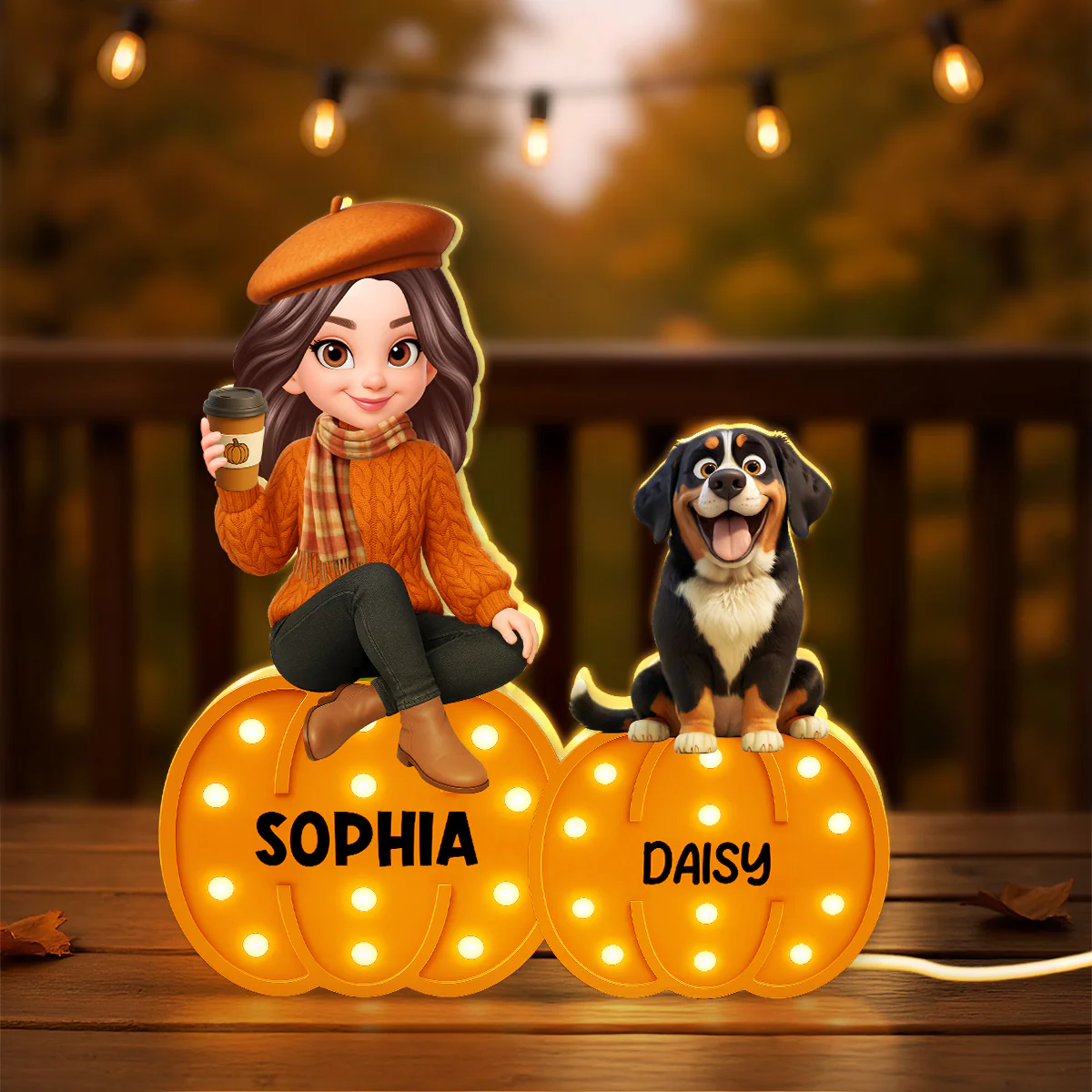 Fall Season Dog Mom Marquee Pattern Texture Pumpkins Personalized LED Light Box - Image 3