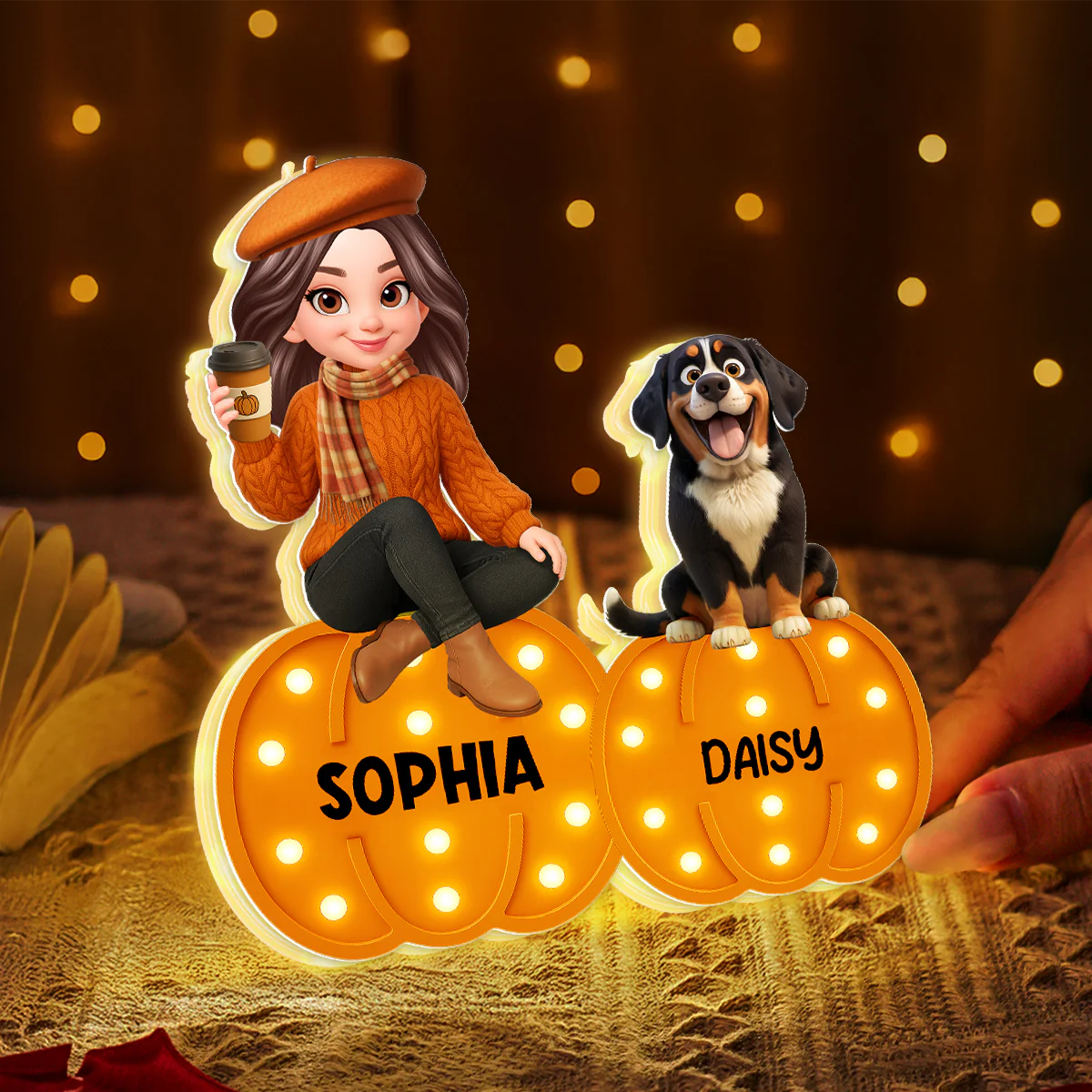 Fall Season Dog Mom Marquee Pattern Texture Pumpkins Personalized LED Light Box - Image 4