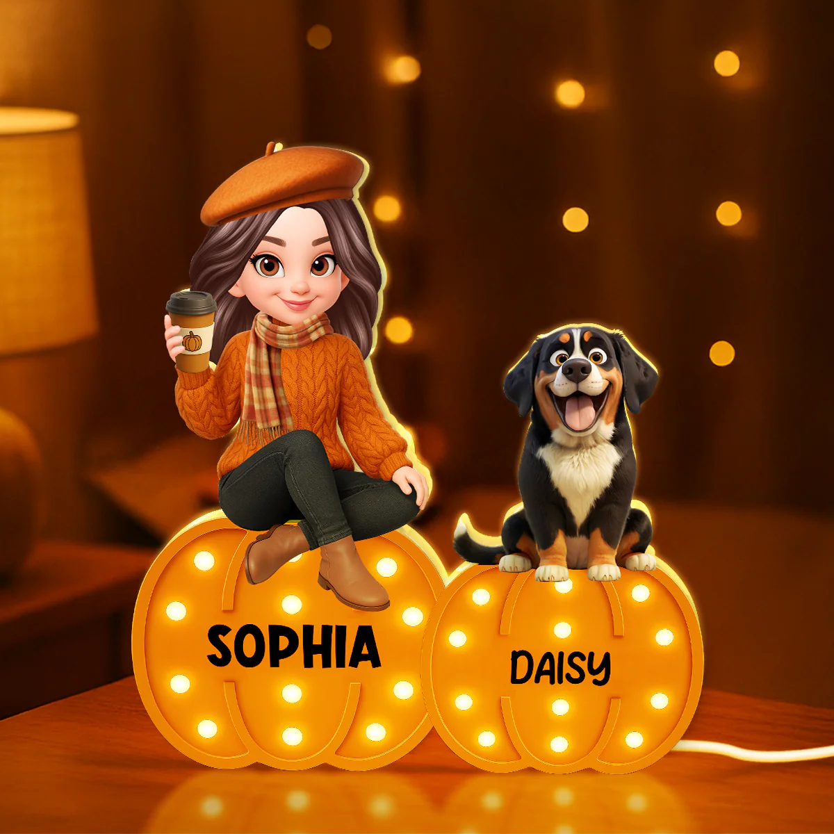 Fall Season Dog Mom Marquee Pattern Texture Pumpkins Personalized LED Light Box - Image 5