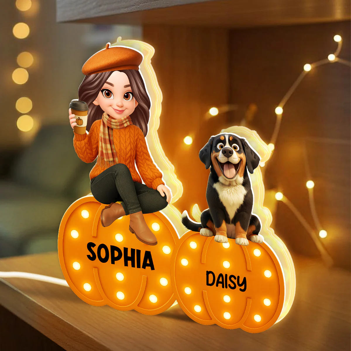 Fall Season Dog Mom Marquee Pattern Texture Pumpkins Personalized LED Light Box - Image 6