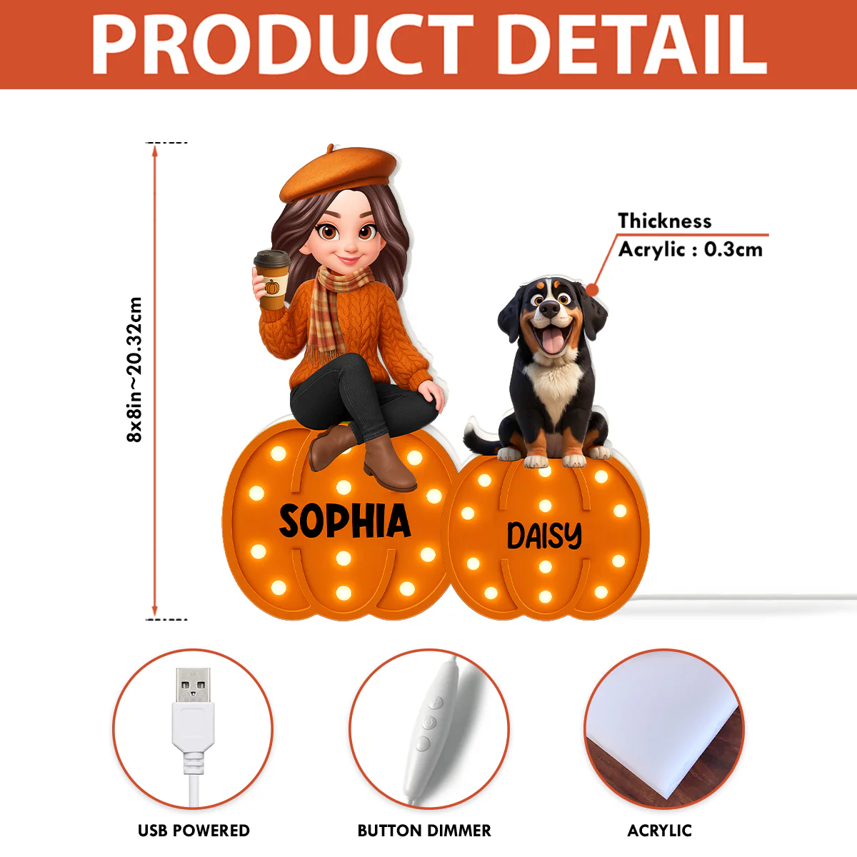 Fall Season Dog Mom Marquee Pattern Texture Pumpkins Personalized LED Light Box - Image 7