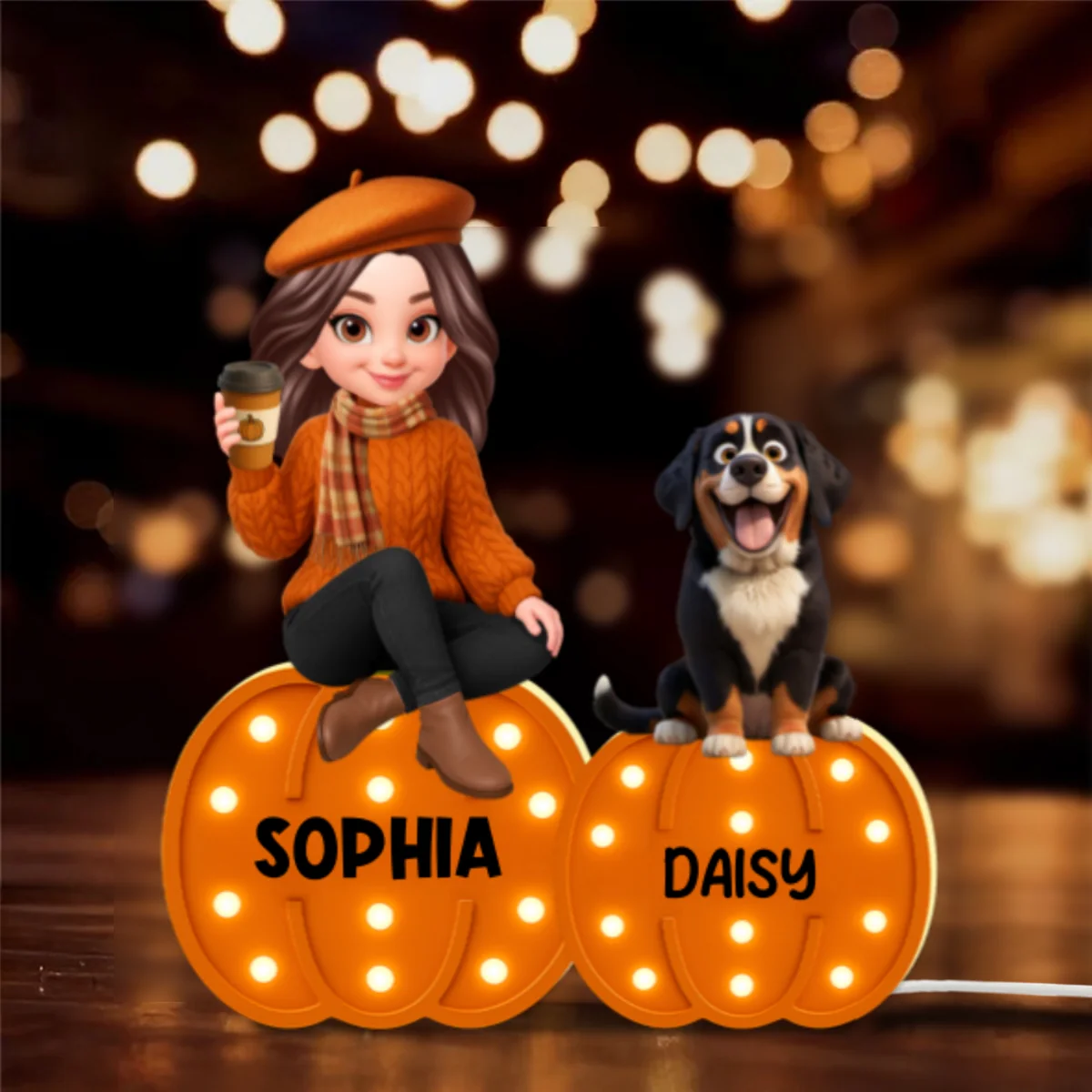 Fall Season Dog Mom Marquee Pattern Texture Pumpkins Personalized LED Light Box - Image 8