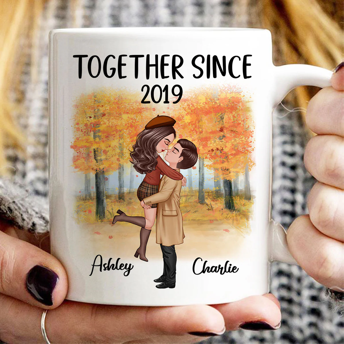Fall Season Doll Couple Kissing Hugging Personalized Mug - Image 3