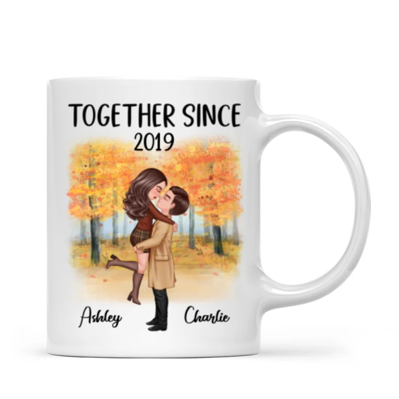 Fall Season Doll Couple Kissing Hugging Personalized Mug - Image 4