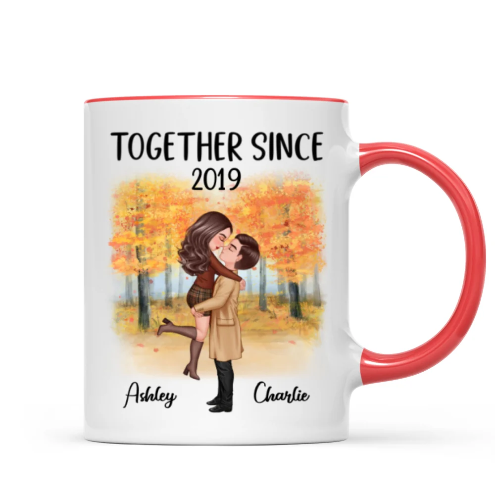 Fall Season Doll Couple Kissing Hugging Personalized Mug - Image 7