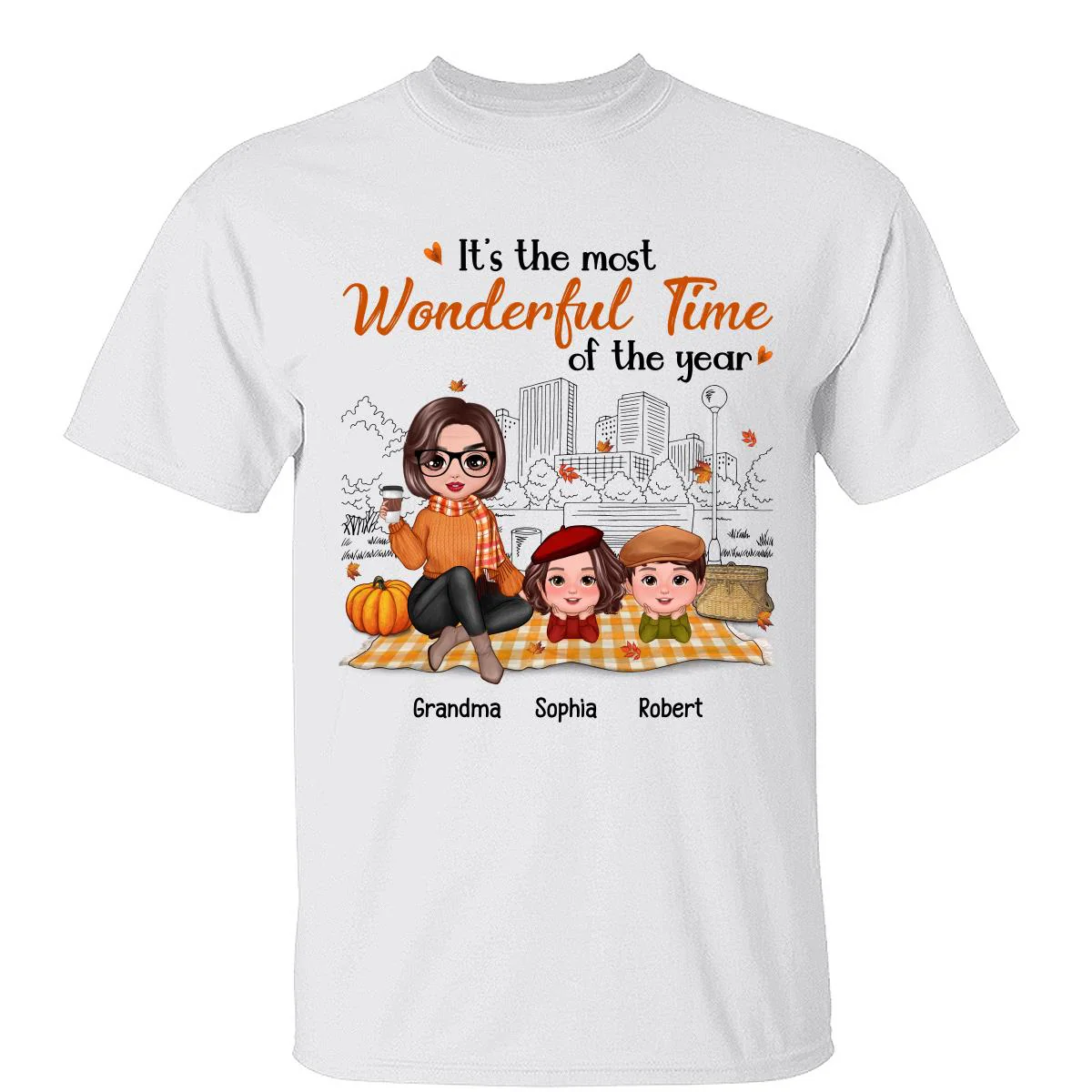 Fall Season Doll Grandma & Grandkids Picnic Personalized Shirt