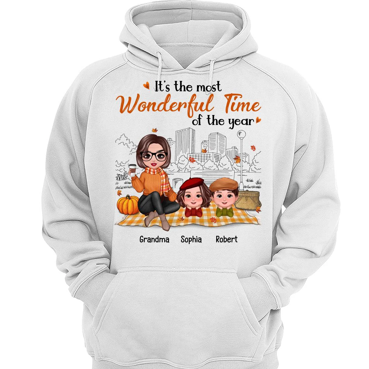Fall Season Doll Grandma & Grandkids Picnic Personalized Shirt - Image 3