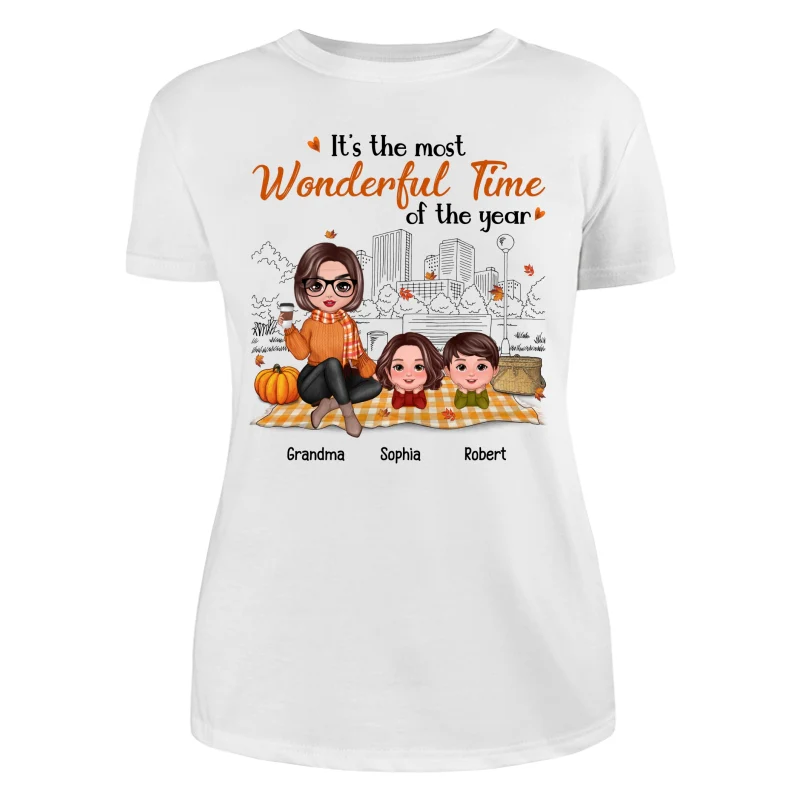 Fall Season Doll Grandma & Grandkids Picnic Personalized Shirt - Image 9