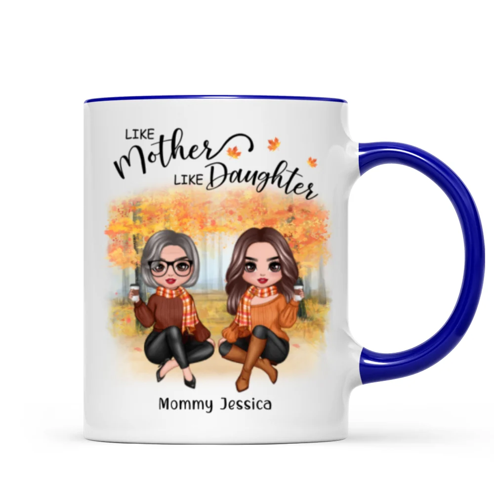 Fall Season Doll Like Mother Like Daughters Sitting Personalized Mug (11oz) - Image 3