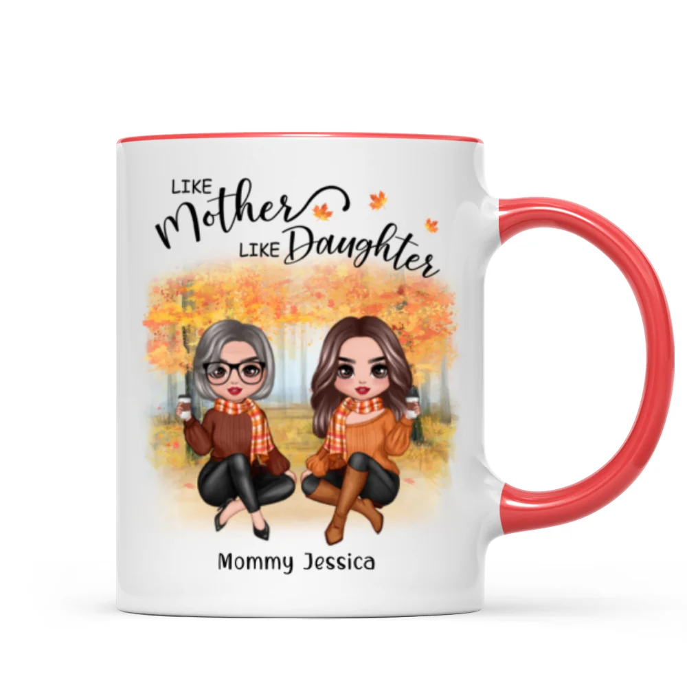 Fall Season Doll Like Mother Like Daughters Sitting Personalized Mug (11oz) - Image 4