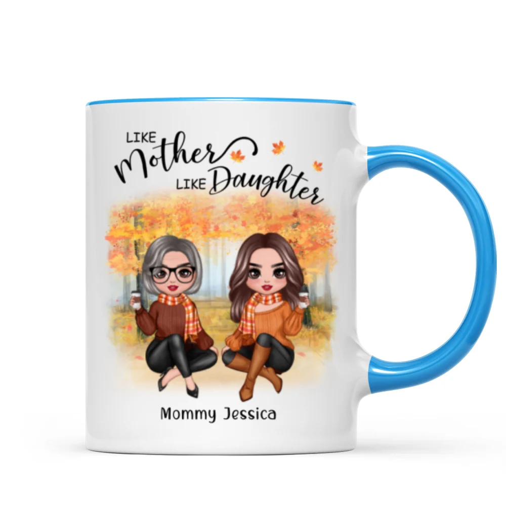 Fall Season Doll Like Mother Like Daughters Sitting Personalized Mug (11oz) - Image 5