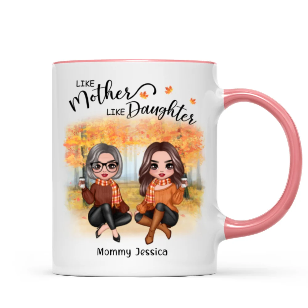 Fall Season Doll Like Mother Like Daughters Sitting Personalized Mug (11oz) - Image 6