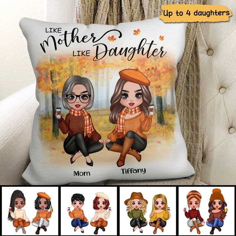 Fall Season Doll Like Mother Like Daughters Sitting Personalized Pillow (Insert Included) - Image 2